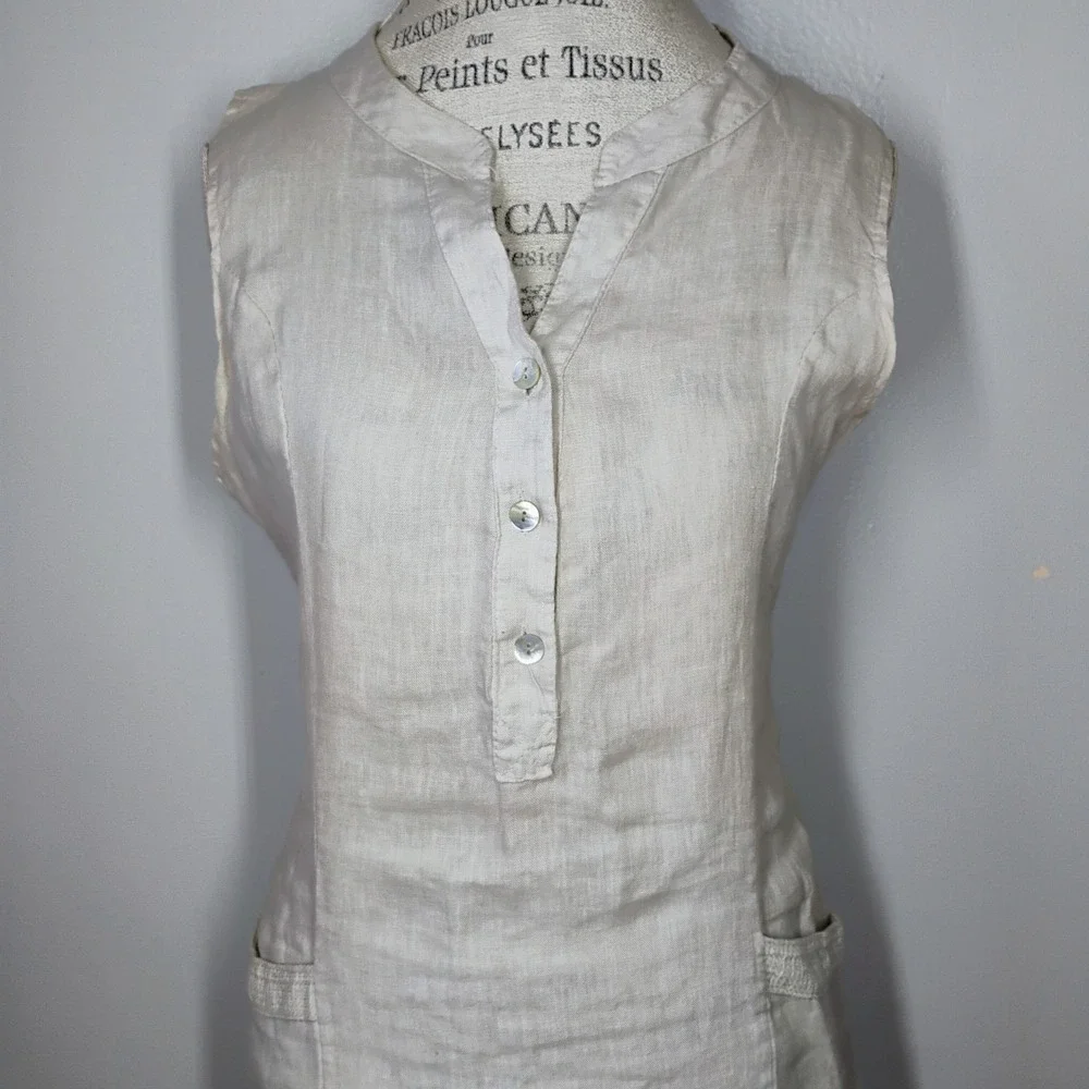 Blu Orchid Italy Linen Dress Beige‎ Womens Small Pockets Minimalist Coastal